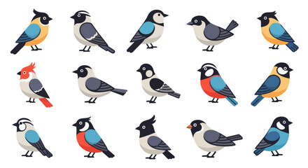 Naklejka premium Colorful birds collection vector illustration set decorative design elements