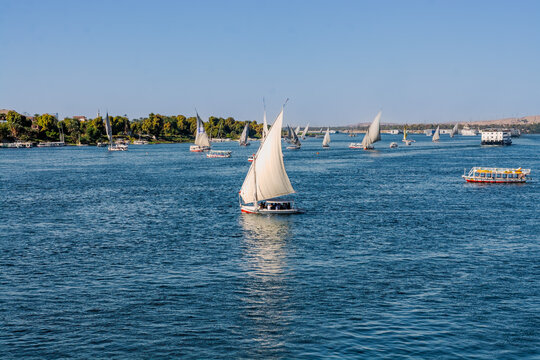 Sailboats on the nile,  Aswan Egypt 