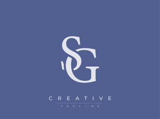 Fototapeta premium SG creative logo design with tagline on blue background