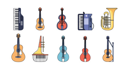 Collection of musical instruments illustrations in flat design style © shuma