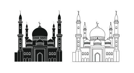 Fototapeta premium Detailed black and white illustrations of traditional islamic mosque architecture