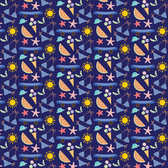 Obraz premium Colorful summer beach pattern with flip flops and ice cream