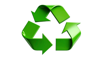Obraz premium Dreidimensionales grünes Recycling-Symbol aus drei Pfeilen, isoliert auf hellem Hintergrund