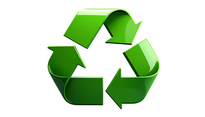 Obraz premium Dreidimensionales grünes Recycling-Symbol aus drei Pfeilen, isoliert auf hellem Hintergrund