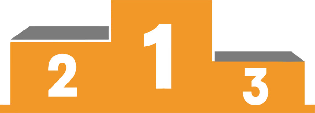 Orange podium with numbers one, two, and three
