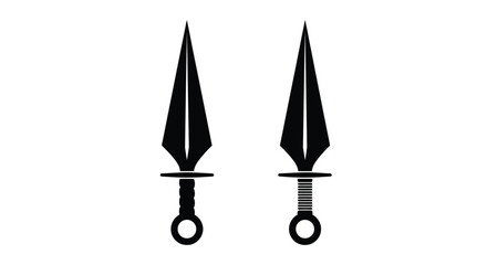 Fototapeta premium Two black silhouette spearheads or arrowheads displayed against a white background
