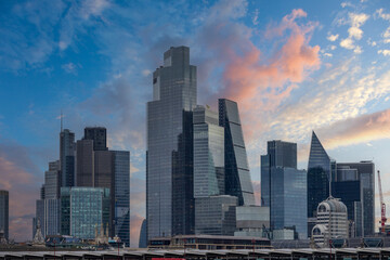 Fototapeta premium Skyscrapers, office building and hotels in the skyline along the Queens Walk in London England UK