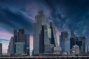 Obraz premium Skyscrapers, office building and hotels in the skyline along the Queens Walk in London England UK