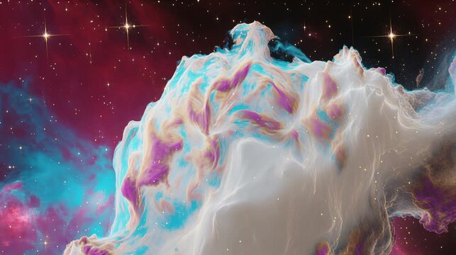 Breathtaking cosmic nebula with vibrant blue, purple, and white gaseous clouds floating in deep space. Cinematic view of a celestial star nursery. Science fiction and astronomy universe concept