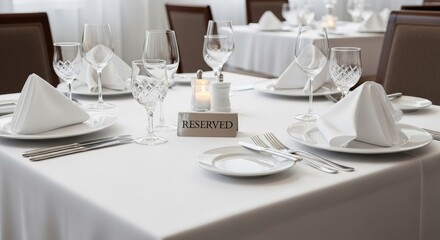 Fototapeta premium Elegant reserved table setting in upscale restaurant dining area