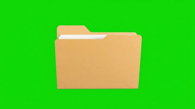 Brown file folder on green background in simple style with bright lighting in flat lay format for office supplies