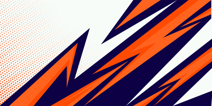 Dynamic orange halftone sports background with sharp lightning shapes
