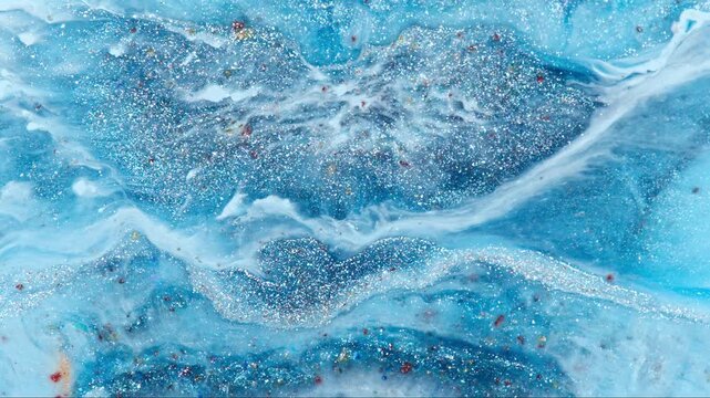 Abstract Blue Marble Resin Texture With Sparkling Glitter and Fluid Paint Swirls for Backgrounds