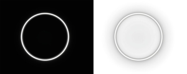 Minimalist glowing ring and soft gradient circle elements set on black and white backgrounds  © theladydarina