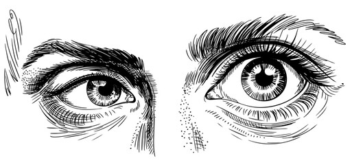 Obraz premium Retro Engraving Illustration of Happy Eyes and Cheerful Smile Concept