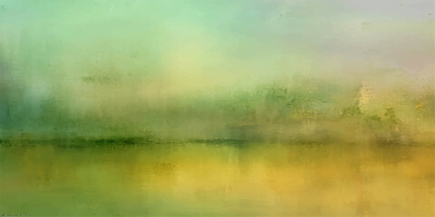 Naklejka premium Abstract dreamscape of serene lake and misty landscape, painted with watercolor texture, creating a tranquil atmosphere.