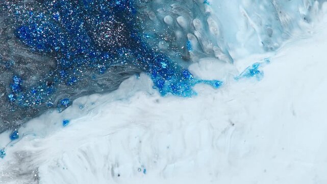 Blue Abstract Resin Art With Glitter Galaxy Effect, Marble Texture and Icy Ocean Flow