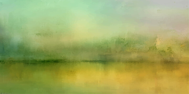 Abstract dreamscape of serene lake and misty landscape, painted with watercolor texture, creating a tranquil atmosphere.