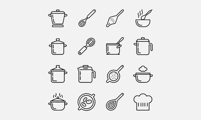 Fototapeta premium A clean and modern set of cooking icons in minimalist line style with editable strokes, perfect for food apps, recipe blogs, kitchenware packaging