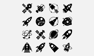Obraz premium Animation of pattern with doodle style space elements. Rockets, planet, stars