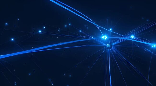 Abstract representation of a networked system with bright nodes and connecting lines on dark backdrop