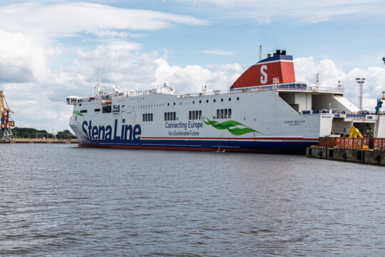 Stena Line's ferry Stena Baltica moored at the port of Ventspils in Latvia. Ventspils, Latvia - 13 Aug 2025