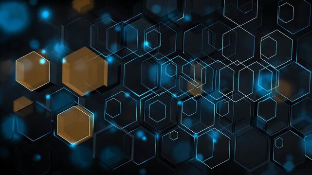 Dark Blue Glowing Hexagon Network Background Animation with Neon Light Nodes and Technology Pattern