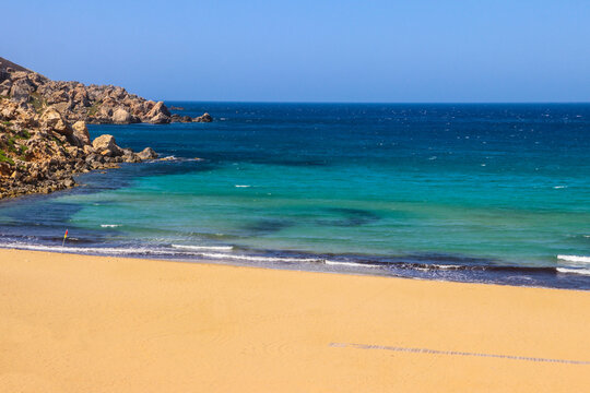 View of the Golden Bay beach on Malta