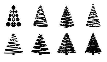 Fototapeta premium Stylish Christmas tree vector set festive holiday decorative tree illustrations