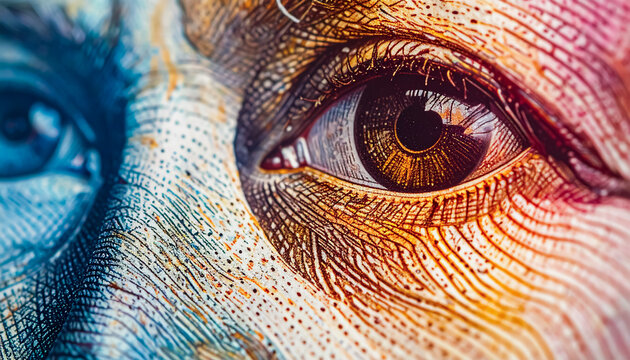 Colorful Macro Close Up of Banknote Eye Engraving Symbolizing Financial Surveillance and Economy