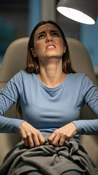 A young woman experiences symptoms indicating an epileptic seizure or serious neurological condition, displaying intense distress during a critical medical moment