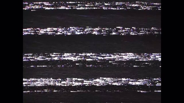 Abstract Glitch Effect with Static Noise and Horizontal Lines on a Dark Screen.