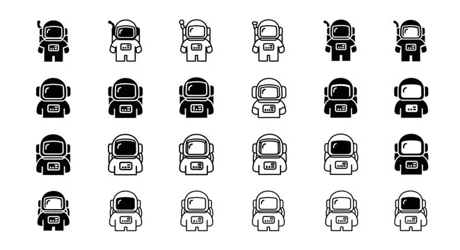Astronaut Icons Set: Space Exploration, Cosmonaut, Sci-Fi, and Adventure Vector Graphics