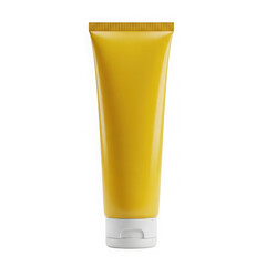 Yellow tube of cream standing upright against a plain background