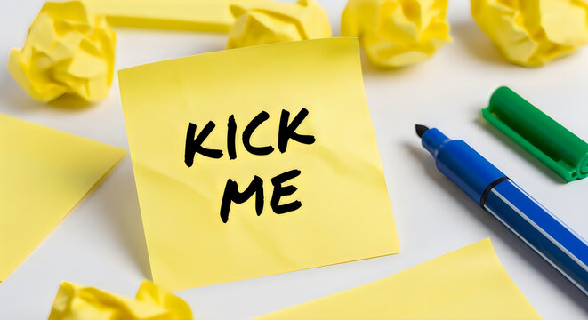 April fools' day prank ideas with humorous sticky notes and crumpled paper