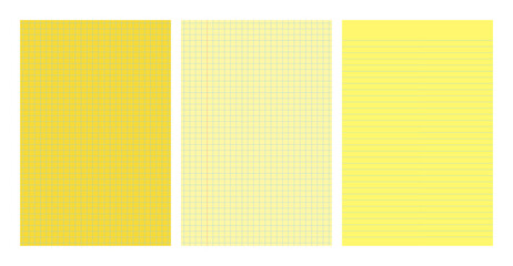 Set of yellow legal pad pages with lined or grid designs © dniprodd