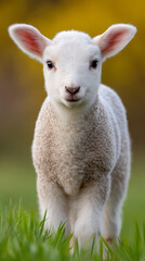 Adorable lamb in lush green meadow - perfect for spring themes and nature prints