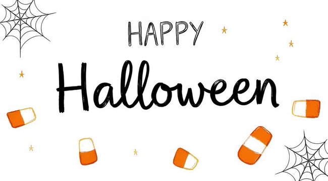 Whimsical Halloween greeting with candy corn and spiderwebs