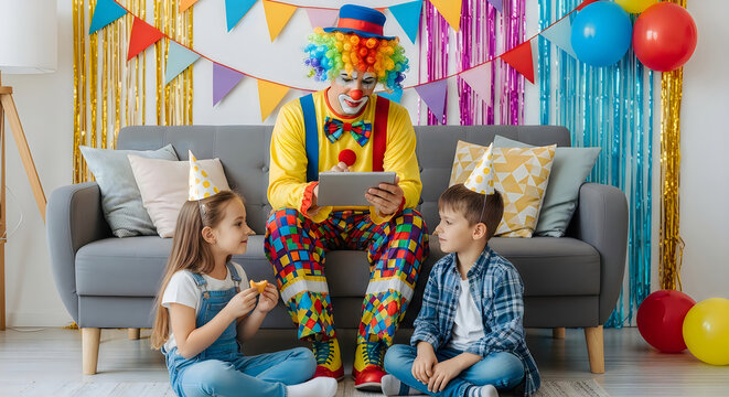 Kids celebrating april fool's day with colorful pranks and decorations