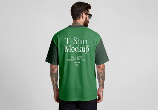 Men Standing Backward in T-Shirt Mockup
