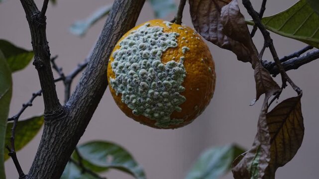 Progression of mold growth on rotting orange in natural environment
