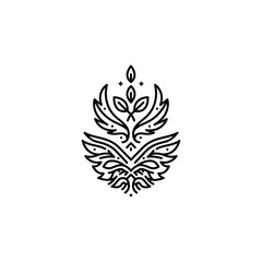 Fototapeta premium Detailed Black Line Art Floral Emblem.