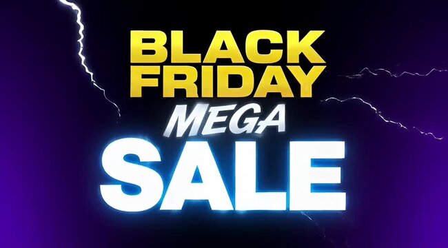 Explosive Black Friday mega sale with lightning and dramatic purple background