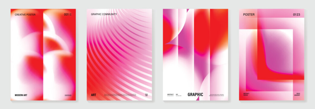 Minimal pink gradient poster vector set. Soft blur waves and flowing lines on white background for cover, banner, beauty branding, and modern design.