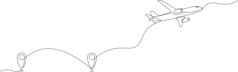Obraz premium Airplane paths and points in the image form a single continuous line. The concept of global travel business and international airlines with roads in a simple linear style. Doodle illustration