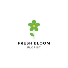 Minimalist logo design for a florist business featuring a simple green daisy flower and the text "Fresh Bloom Florist" on a white background.