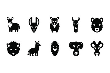 Obraz premium Collection of 10 black and white animal head silhouettes