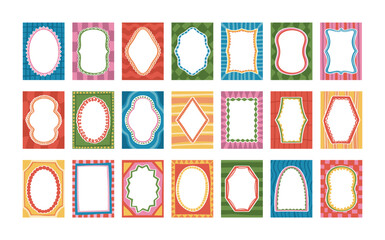 Naklejka premium Colorful whimsical frames and creative decorative borders with empty space inside isolated set