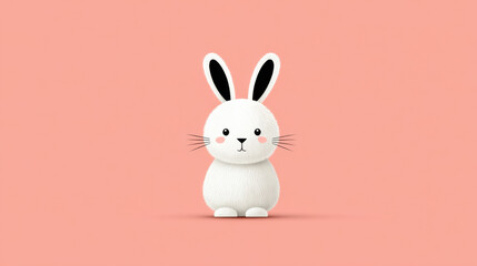 Obraz premium Cute white cartoon bunny with pink cheeks on peach background