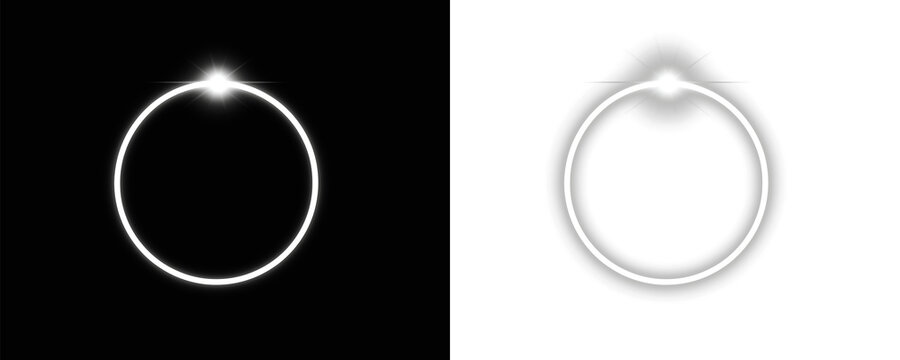 Glowing ring and circle set with bright light point overlay round neon white png